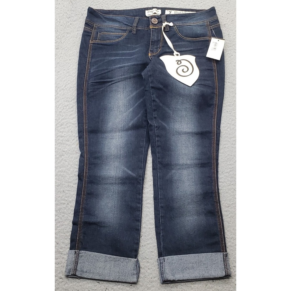 Indigo Rein Jeans Womens 7 Blue Denim Stretch Dark Wash Straight Leg Flap Pocket